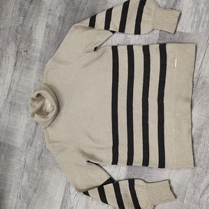 Michael Kors tan gray striped turtleneck baby alpaca wool blend sweater Small
